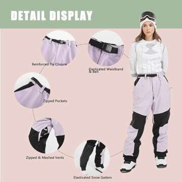 SNOWVERB Womens Mens Mountain Unisex Ski Pants Snowboard Bottoms Warm Snow Trousers High Windproof Waterproof Winter Pants