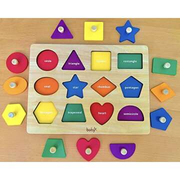 Dailyfunn Montessori Toy Shape Peg Puzzles Baby Puzzle 12-18-24 Months with Knob for Infant-Toddlers...