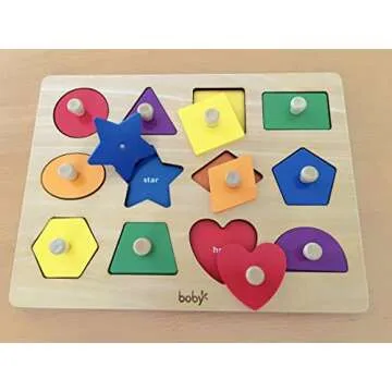 Dailyfunn Montessori Toy Shape Peg Puzzles Baby Puzzle 12-18-24 Months with Knob for Infant-Toddlers 1-3