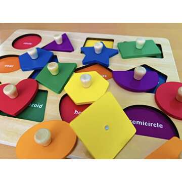 Dailyfunn Montessori Toy Shape Peg Puzzles Baby Puzzle 12-18-24 Months with Knob for Infant-Toddlers 1-3