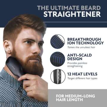 Arkam Beard Straightener for Men -Premium Heated Beard Brush Kit w/Anti-Scald Feature, Dual Action H...