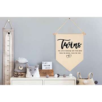 Twin Room Sign-Twins Two Little Blessings-Canvas Hanging Pennant Flag Banner Wall Sign Decor Gift fo...