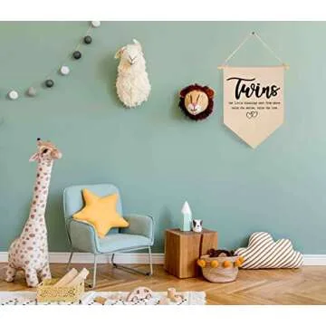 Twin Room Sign-Twins Two Little Blessings-Canvas Hanging Pennant Flag Banner Wall Sign Decor Gift for Nursery Baby Kids Boy Girl Newborn Nephew Teen Bedroom Playroom Front Door-Birthday Christmas Gift