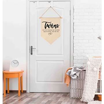 Twin Room Sign-Twins Two Little Blessings-Canvas Hanging Pennant Flag Banner Wall Sign Decor Gift for Nursery Baby Kids Boy Girl Newborn Nephew Teen Bedroom Playroom Front Door-Birthday Christmas Gift