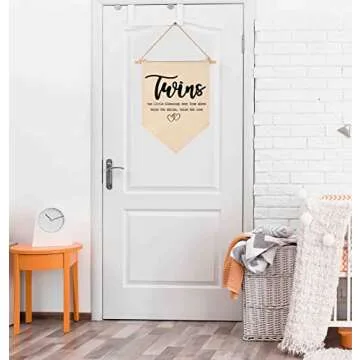 Twin Room Sign-Twins Two Little Blessings-Canvas Hanging Pennant Flag Banner Wall Sign Decor Gift for Nursery Baby Kids Boy Girl Newborn Nephew Teen Bedroom Playroom Front Door-Birthday Christmas Gift