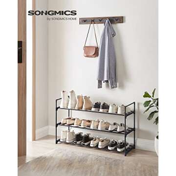 SONGMICS Shoe Rack, 3-Tier Shoe Storage Organizer, Metal Shoe Shelf, 12 to 15 Pairs Shoes, Stackable...