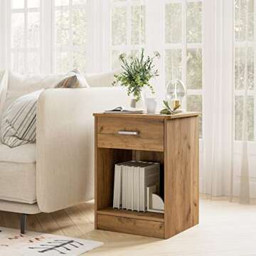 FOTOSOK Nightstand Set of 2, 2-Tier Side Table with Drawer and Storage Shelf, Bedside Table End Tabl...