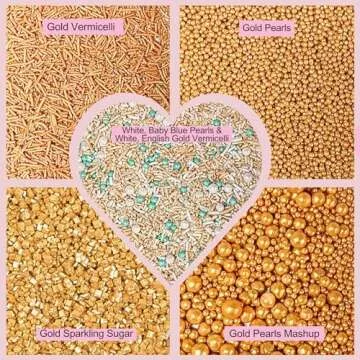 Confect Sprinkles for Cakes & Cupcakes Decoration | Assorted pack of 5 ​| Celebration & Spring Sprinkles | Mix Yellow, Teal & Pearl Dragees Champagne Gold Jimmies Sparkling Gold Sugar - 3.5 Oz