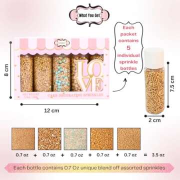 Confect Sprinkles for Cakes & Cupcakes Decoration | Assorted pack of 5 ​| Celebration & Spring Sprinkles | Mix Yellow, Teal & Pearl Dragees Champagne Gold Jimmies Sparkling Gold Sugar - 3.5 Oz