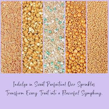 Confect Sprinkles for Cakes & Cupcakes Decoration | Assorted pack of 5 ​| Celebration & Spring Sprinkles | Mix Yellow, Teal & Pearl Dragees Champagne Gold Jimmies Sparkling Gold Sugar - 3.5 Oz