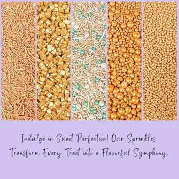 Confect Sprinkles for Cakes & Cupcakes Decoration | Assorted pack of 5 ​| Celebration & Spring Sprinkles | Mix Yellow, Teal & Pearl Dragees Champagne Gold Jimmies Sparkling Gold Sugar - 3.5 Oz