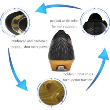 Aiqzsh Mens Soccer Athletic Shoes Football Shoes Professional Spikes Breathable for Outdoor Sports Running/Competition Black