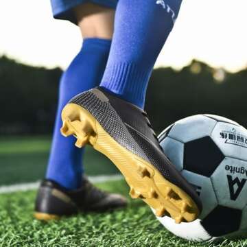 Aiqzsh Mens Soccer Athletic Shoes Football Shoes Professional Spikes Breathable for Outdoor Sports Running/Competition Black