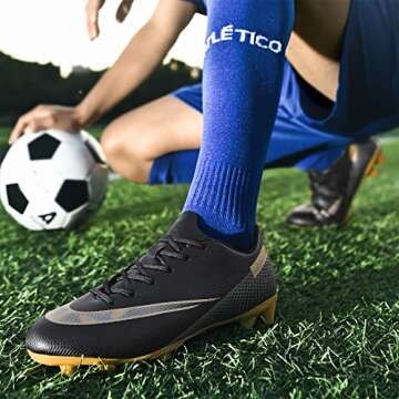 Aiqzsh Mens Soccer Athletic Shoes Football Shoes Professional Spikes Breathable for Outdoor Sports Running/Competition Black