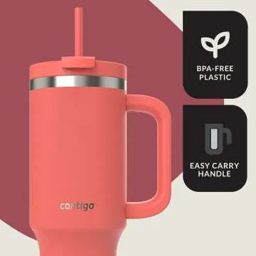 Contigo Streeterville 40oz Tumbler, Stainless Steel Vacuum Insulated, Leak-Proof, Cold for 29 Hours, Coral