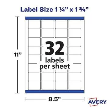 Avery Printable Blank Rectangle Labels, 1.25" x 1.75", White, 256 Customizable Labels (22828)
