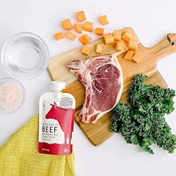 Serenity Kids Surf & Turf Baby Food Pouches Bundle | 6 Each of Wild Caught Salmon & Grass Fed Beef (12 Count)