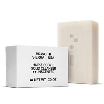 Bravo Sierra Body and Hair Mens Soap Bar All-In-One Shampoo & Soap for Men's Face, Hair & Body - Fragrance Free, 7 oz - Coconut, Shea Butter and Oat Flour for Soft Skin and Healthy Hair