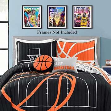 NIIORTY Basketball Stars Wall Art, Graffiti Basketball Art Prints, Stephen Curry Giannis Antetokounmpo Canvas Motivational Posters for Boy's Room Man Cave Home Decor, 4-Set (8"x10" Unframed)