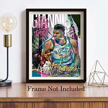 NIIORTY Basketball Stars Wall Art, Graffiti Basketball Art Prints, Stephen Curry Giannis Antetokounmpo Canvas Motivational Posters for Boy's Room Man Cave Home Decor, 4-Set (8"x10" Unframed)