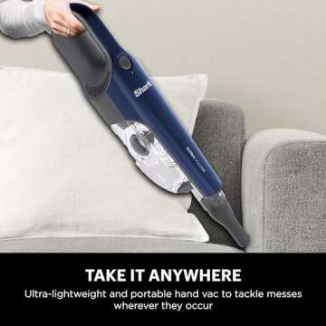 Shark CH964AMZ 2-in-1 Cordless & Handheld Vacuum Ultracyclone System, Ultra-Lightweight and Portable for Car and Home, Washable Filter, XL Dust Cup, Crevice Tool & Scrubbing Brush, Blue