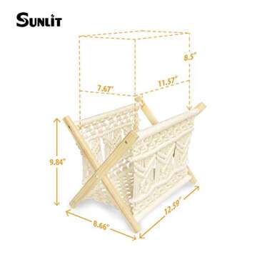 Sunlit Boho Magazine Holder, Decorative Macrame Books Magazines Rack, Towel Storage Basket, Rustic H...