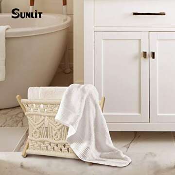 Sunlit Boho Magazine Holder, Decorative Macrame Books Magazines Rack, Towel Storage Basket, Rustic Home Decor for Bedroom Living Room Office, Bohemian Handmade Woven Goat Horn Pattern Room Decor