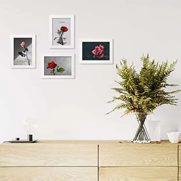 Egofine 4x6 Picture Frames Set of 4 - Made of Solid Wood Covered by Plexiglass for Table Top Display and Wall Mounting photo frame White
