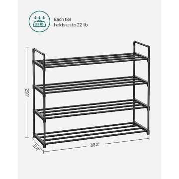 SONGMICS Shoe Rack, 4-Tier Shoe Organizer, Hold up to 20 Pairs of Shoes, Stackable Shoe Tower for Living Room, Entryway, Black ULSA14BK