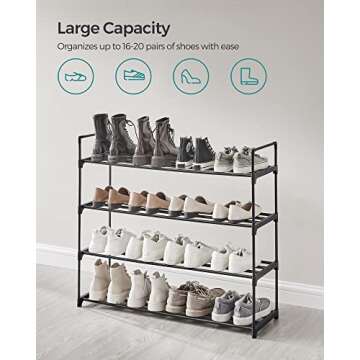 SONGMICS Shoe Rack, 4-Tier Shoe Organizer, Hold up to 20 Pairs of Shoes, Stackable Shoe Tower for Living Room, Entryway, Black ULSA14BK