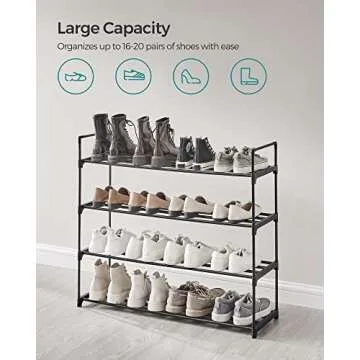 SONGMICS Shoe Rack, 4-Tier Shoe Organizer, Hold up to 20 Pairs of Shoes, Stackable Shoe Tower for Living Room, Entryway, Black ULSA14BK