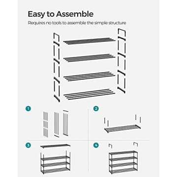 SONGMICS Shoe Rack, 4-Tier Shoe Organizer, Hold up to 20 Pairs of Shoes, Stackable Shoe Tower for Living Room, Entryway, Black ULSA14BK