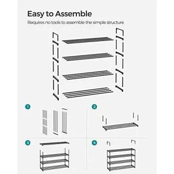 SONGMICS Shoe Rack, 4-Tier Shoe Organizer, Hold up to 20 Pairs of Shoes, Stackable Shoe Tower for Living Room, Entryway, Black ULSA14BK