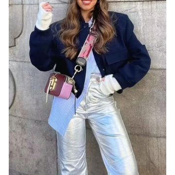 EOICIOI Bomber jacket Women Autumn Winter Cropped Jacket Black Brown Khaki Varsity Jacket Coat(blue,S)