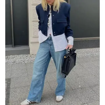 EOICIOI Bomber jacket Women Autumn Winter Cropped Jacket Black Brown Khaki Varsity Jacket Coat(blue,S)