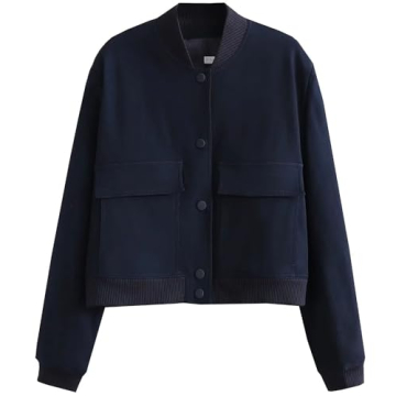 EOICIOI Bomber jacket Women Autumn Winter Cropped Jacket Black Brown Khaki Varsity Jacket Coat(blue,S)