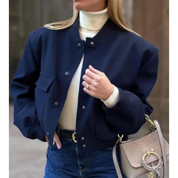 EOICIOI Bomber jacket Women Autumn Winter Cropped Jacket Black Brown Khaki Varsity Jacket Coat(blue,S)