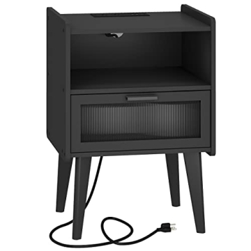 MMEOLUOOK Nightstand with Charging Station - Modern Bedside Table