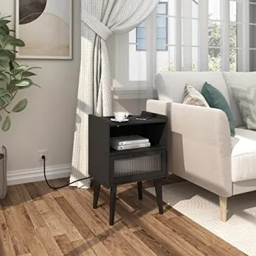 Stylish Nightstand with Charging Station and Storage