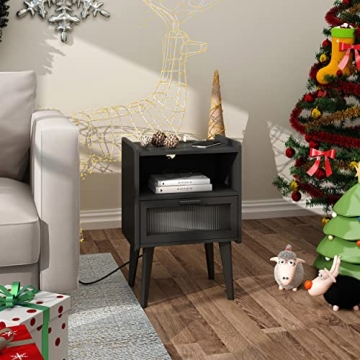 Stylish Nightstand with Charging Station and Storage