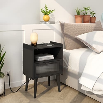 Stylish Nightstand with Charging Station and Storage