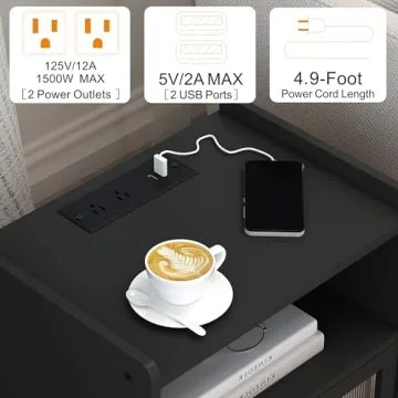 Stylish Nightstand with Charging Station and Storage