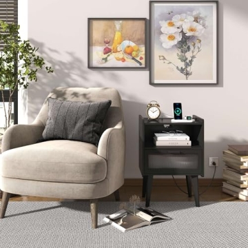 Stylish Nightstand with Charging Station and Storage