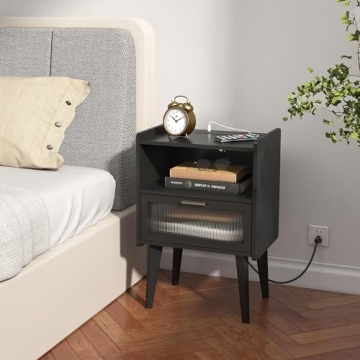 Stylish Nightstand with Charging Station and Storage