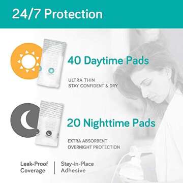Nanobébé Disposable Nursing Pads Absorbent Breast Pads Day Ultra Thin, Day & Night, Contoured and Leakproof Breastfeeding Essentials (60 Count)