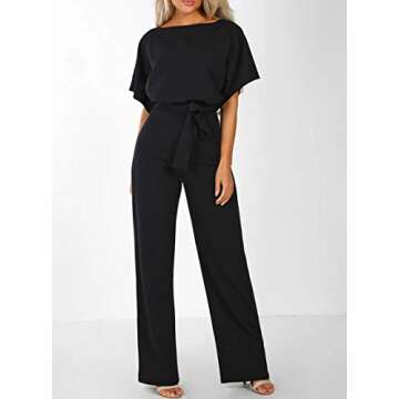QUEENIE VISCONTI Women Summer Wide Leg Jumpsuit - Casual Long Pants Rompers Vacation Dressy Playsuit...