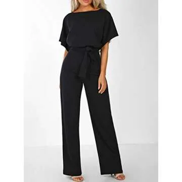 QUEENIE VISCONTI Women Summer Wide Leg Jumpsuit - Casual Long Pants Rompers Vacation Dressy Playsuit...