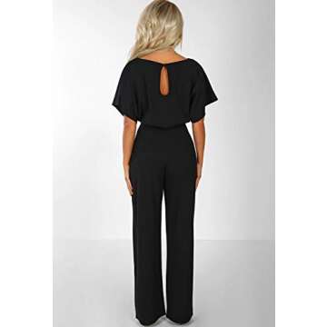 QUEENIE VISCONTI Women Summer Wide Leg Jumpsuit - Casual Long Pants Rompers Vacation Dressy Playsuit Black M