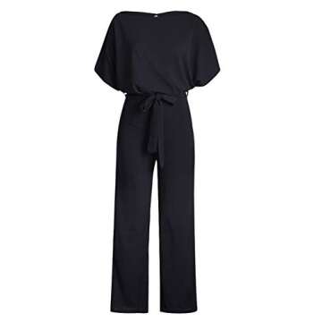 QUEENIE VISCONTI Women Summer Wide Leg Jumpsuit - Casual Long Pants Rompers Vacation Dressy Playsuit Black M
