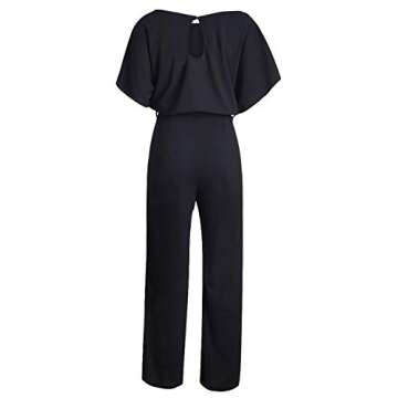 QUEENIE VISCONTI Women Summer Wide Leg Jumpsuit - Casual Long Pants Rompers Vacation Dressy Playsuit Black M